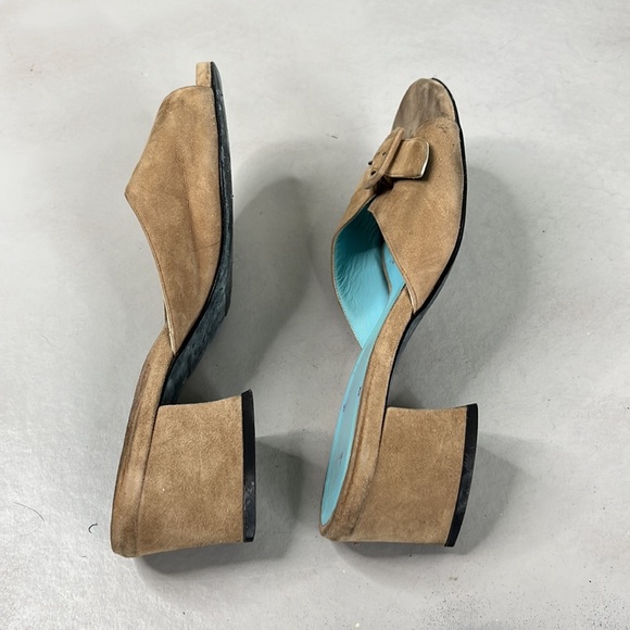 Thierry Rabotin Suede Slide Buckle Trianbgle Block Heels Sildes Mules - Picture 10 of 10